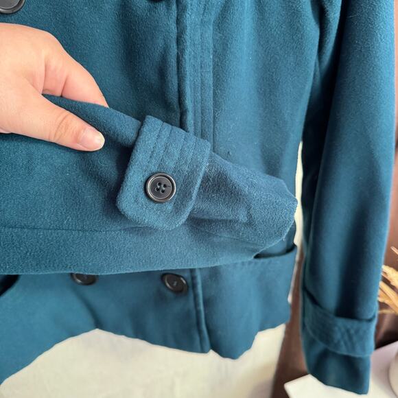 Voice Hooded Jacket Size S Teal Blue Wool Blend Lined with Pockets Warm Winter - Picture 7 of 11